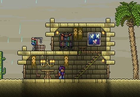 Terraria Small House Ideas, Small Terraria House, Desert Terraria House, Terraria Desert House, Dessert House Terraria, Npc House Terraria, Terraria Desert Build, Desert Npc House Terraria, Terraria Clothier House