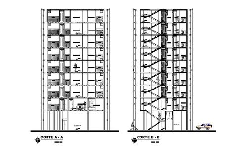 8 Story Apartment Building Section Drawing Download DWG File - Cadbull Railroad Apartment, Drawing Block, Section Drawing, High Rise Apartments, Interior Design Drawings, Building Plan, Building Section, Residential Apartments, Autocad Drawing