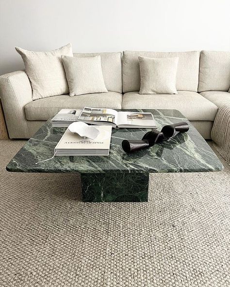 today | as before | •sold• large vintage emerald green marble coffee table with pedestal base, rounded edges, and rich veining in light greens and white.… | Instagram Green Marble Coffee Table, Emerald Green Marble, Marble Round Coffee Table, Apartment Needs, White Marble Table, Bamboo Mirror, French Provincial Style, Loft Decor, White Table Top