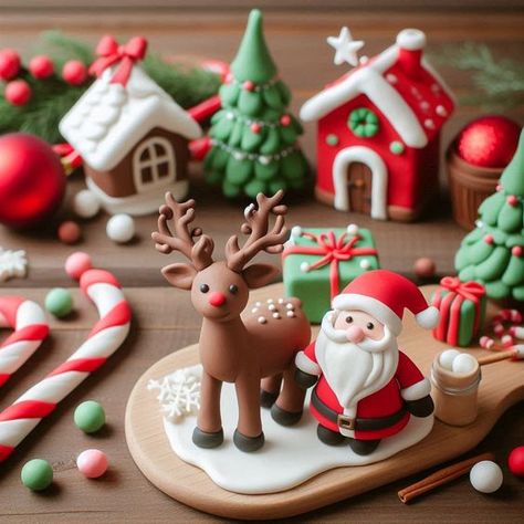 Christmas Polymer Clay Ideas Simple, Christmas Fimo Ideas, Slim Xmas Tree, Christmas Sculpture, Model Clay, Clay Carving, Clay Christmas Decorations, Book Crafts Diy, Winter Cake