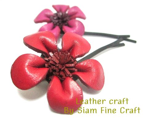 Woman Hair Leather Flower Accessories made from Leather Craft By Siam Fine Craft. Visit us at www.siamfinecraft.com Leather Flower Pattern, Flower Leather Earrings, Leather Lotus Flower, Tooled Leather Flower, Woman Hair, Leather Flower, Leather Floral, Boho Flowers, Leather Flowers