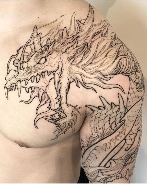 Dragon Tattoo Realistic, Upper Shoulder Tattoo, Simple Tattoo With Meaning, Dragon Tattoo Chest, Dragon Tattoo Art, On Tattoo, Knight Tattoo, Boho Tattoos, Dragon Sleeve Tattoos