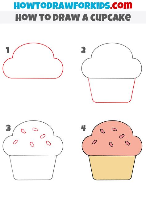 How To Draw Cupcakes Step By Step, Cupcake Painting Easy, Easy Food To Draw, How To Draw Food Easy, Sweets Drawing Easy, How To Draw A Cupcake, How To Draw Food Step By Step, Funny Simple Drawings, Cupcake Drawing Easy