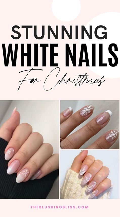 white christmas nails White Christmas Nails Snowflakes, White Christmas Nails Coffin, Christmas Nails Acrylic White, Short White Christmas Nails, Christmas Nail Designs White, Simple White Christmas Nails, White Christmas Nails Acrylic, White Christmas Nail Designs, Nail Designs White