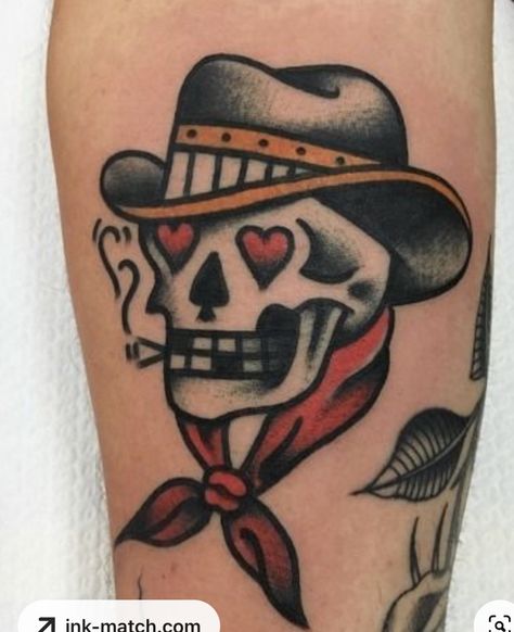 Vintage Skull Tattoo, Traditional Flash Tattoo Ideas, Western Traditional Tattoo, Female Tattoo Designs, Mangas Tattoo, Cowgirl Tattoos, Cowboy Tattoos, Traditional Tattoo Inspiration, Traditional Tattoo Designs