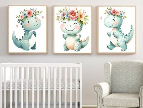 Pink Dinosaur Nursery, Baby Girl Dinosaur Nursery, Pink Dinosaur Wall, Nursery Art Dinosaur, Dinosaur Canvas, Dinosaur Artwork, Dino Nursery Artwork, Dino Nursery, Girl Nursery Wall Art