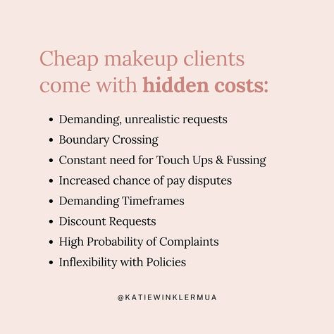 Makeup Artists 💄Not all makeup clients are a win—and if you’re aiming for high-quality, profitable clients, it’s essential to set your standards high. Early on, any enquiry feels exciting, but trust me…. lower-paying clients often come with hidden costs: 😬🙈 endless messages, boundary-pushing, and constant requests for discounts or extras like FREE lashes. 👉🏻If you’re tired of handling constant nitpick touch ups, explaining your rates, or managing clients who don’t respect your policies, it... Makeup Clients, Different Makeup Looks, Cheap Makeup, Bridal Makeup Looks, Makeup Artists, On Your Wedding Day, Trust Me, Makeup Yourself, Feel Confident