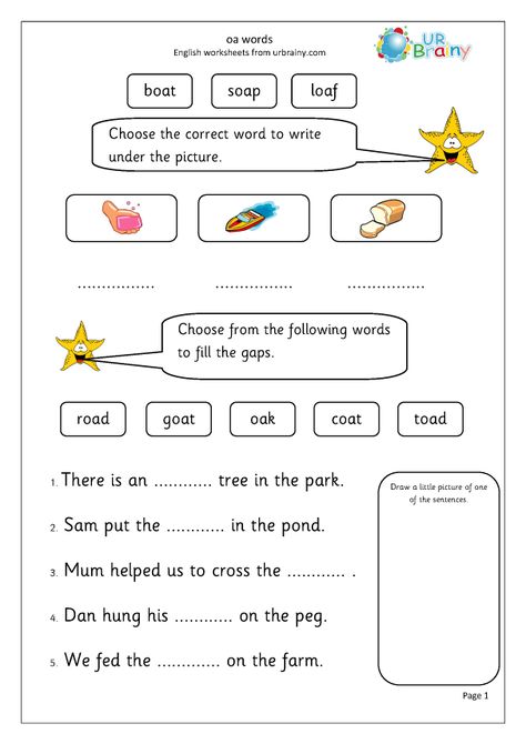 Oa Words Activities, Words With Oa Sound, Oa Sound Worksheets, Oa Words Worksheet, Diagraph Worksheets, Phonic Worksheet, Oa Words, Phonics Worksheets Free, English Grammar For Kids