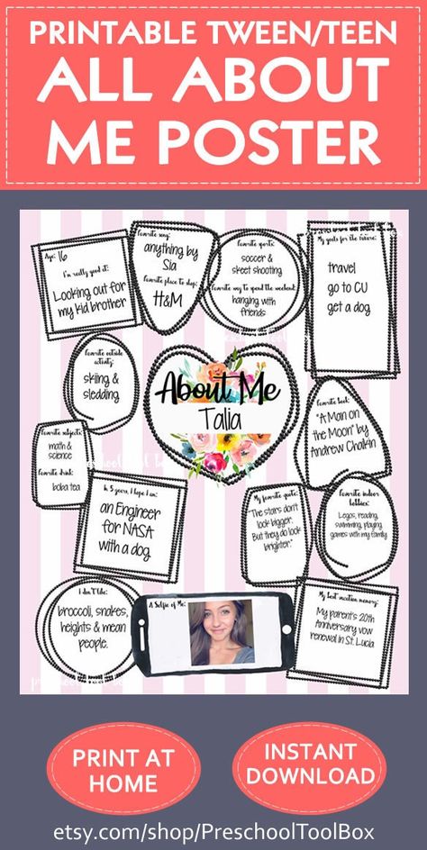 #etsy shop: ALL ABOUT ME poster: pink stripes Middle School, High School, tween, Teen, Adult Themed https://etsy.me/3sUVtlO #allaboutmeposter #studentofthemonth #aboutmeteen #tweenallaboutme #teenageallaboutmeposter #allaboutmytween #allaboutmyteen #teenposter #tween About Me Poster Ideas College, All About Me Poster For Adults, Student Information Sheet High School, Student Information Sheet Middle School, Bye Middle School Hello High School, All About Me Middle School Printable, Teen Posters, About Me Poster, All About Me Poster