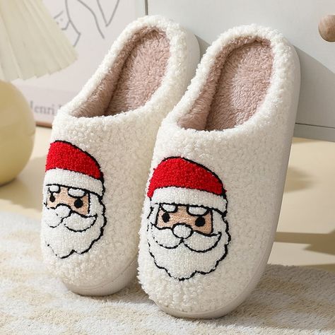 Design: Santa Claus, Size: 38-39 fits US 8 Xmas Slippers, Gingerbread Man Gift, Bow Slides, Christmas Slippers, Santa Claus Christmas Tree, Slide Slippers, Fuzzy Slippers, Slippers Cozy, Santa And Reindeer