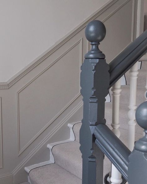 Hallway, Kitchen, Hallway, Kitchen...probably what my content on here is going to look like for a while 😂 Until we get going on some more… White Bannister, Slaked Lime Deep, Neutral Hallway, Slaked Lime, Hallway Panelling, Stair Paneling, House Extension Plans, Stair Gallery, House Staircase