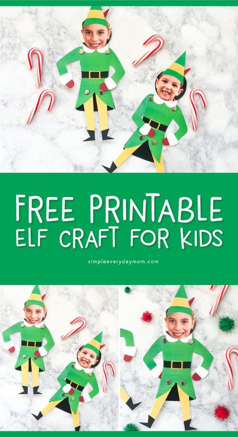 Free Printable Elf Craft For Kids | Download this simple and fun printable that turns your child into everyone's favorite character, Buddy the Elf! #christmas #christmascrafts #christmascraftsforkids #kids #kidsactivities #kidscrafts #craftsforkidstomake #craftsforkids #freeprintables #printablesforkids #preschool #kindergarten #teaching #ideasforkids Elf Craft For Kids, Elf Movie Party, Elf Film, Elf Themed Christmas Party, Elf Classroom, Elf Craft, Elf Crafts, Elf Christmas Decorations, Christmas Classroom Door