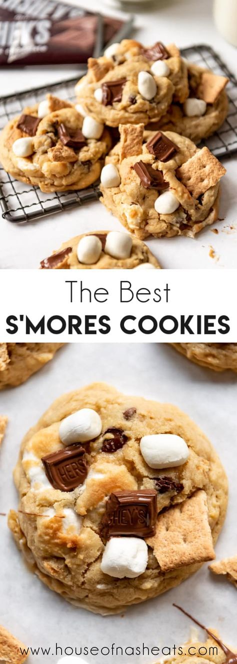 Cookies Smores, Smores Cookies Recipes, Chocolate Marshmallow Cookies, Simple Chocolate Chip Cookie Recipe, S Mores Cookies, Marshmallow Chocolate, Smores Dessert, Marshmallow Cookies, Gooey Cookies