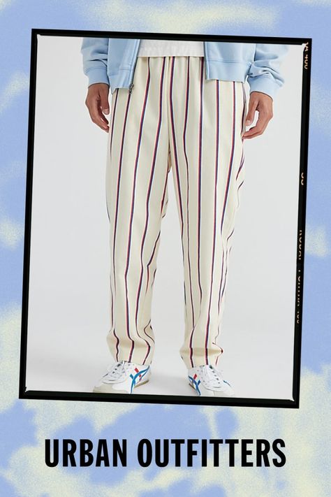 Striped woven chef pants by Cookman. Easygoing woven pants from Cookman feature a relaxed leg, drawstring waist and pockets at the front and back, in a striped pattern. Features Striped woven chef pant from Cookman Drawstring waist 2 front pocket; 2 back pocket Content + Care 65% Polyester, 35% cotton Machine wash Imported Size + Fit Model is 6’1" and wearing size Medium Measurements taken from size Medium Rise: 11" Inseam: 30" Leg opening: 7" | Cookman Striped Woven Chef Pant in Stripe French B Chef Pants, Summer Essentials, Mens Bottom, Drawstring Waist, Front Pocket, Urban Outfitters, Fitness Models, Chef, Sign Up