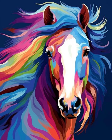 Horse Head Pattern, Colorful Horse Painting, Diy Acrylic Painting, Tiger Pattern, Inspiring Art, Paint By Numbers, Horse Coloring, Paint By Number Kits, Horse Painting