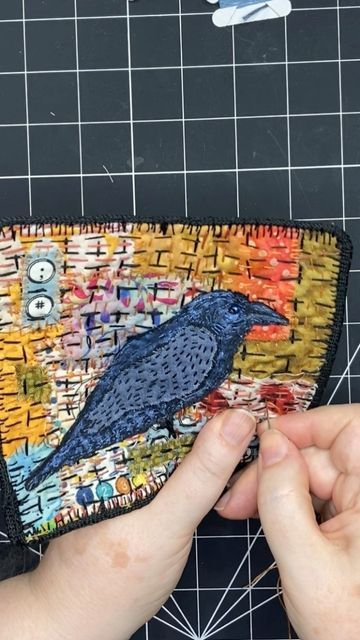 Slow Stitch Applique, Halloween Slow Stitching, Slow Stitch Birds, Jo Morphett, Slow Stitching Ideas Hand Embroidery, Slow Embroidery, Slow Stitching Ideas, Quilt Postcards, Textile Journal