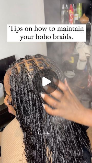 London braider|Knotless braids on Instagram: "Boho braids maintenance series 🥳🥳🥳 A lot people been complaining that their boho braids doesn’t last long, I will be teach you all on how to make yoie braids to last longer and still look good. Follow for my tips #braidsbraidsbraids #braidstips #bohobraids #viralvideos #explorepage✨ #hairtutorial #braids #maintenance #goddessbraids #bohostyle" Maintain Boho Knotless Braids, How To Take Care Of Boho Knotless Braids, Boho Knotless Braids Maintenance, How To Maintain Boho Knotless Braids, How To Keep Boho Braids From Tangling, How To Refresh Boho Knotless Braids, How To Take Care Of Boho Braids, How To Maintain Boho Braids, Styling Boho Knotless Braids