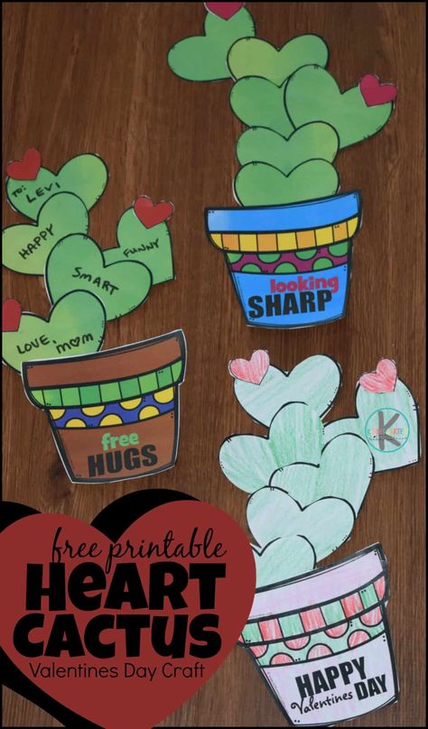 Kindergarten Valentine Crafts, Heart Cactus, Valentines Day Craft, Free Printable Valentines, Kindergarten Valentines, Valentine Art Projects, Cactus Craft, February Crafts, Valentine's Day Crafts For Kids