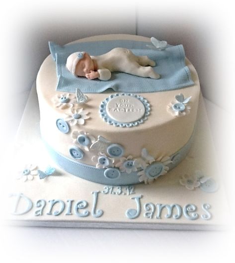 Baby Boy Christening The boyish version of my most popular christening cake Boy Christening Cake, Baby Boy Christening Cake, Gateau Baby Shower Garcon, Torturi Baby Shower, Baby Christening Cakes, Dedication Cake, Christening Cake Boy, Gateau Baby Shower, Christening Cakes