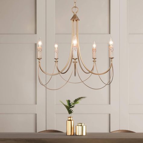 LNC Modern Classic Satin Gold 5-Light Chandelier with Candlestick Living Room High Ceiling... | The Home Depot Canada Modern Gold Chandelier, French Country Chandelier, Country Chandelier, Modern Lighting Chandeliers, Dining Room Light Fixtures, Room Chandelier, Candle Style Chandelier, Chandelier Bedroom, 5 Light Chandelier