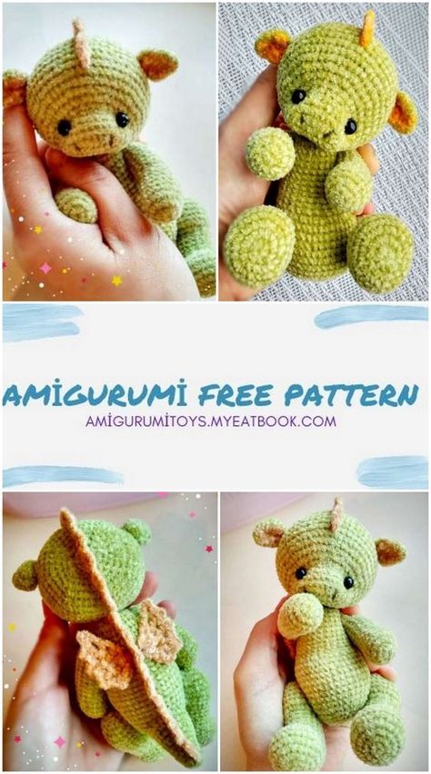 Crochet Dragon Pattern, Amigurumi Minta, Pola Amigurumi, Amigurumi Animals, Crochet Dragon, Crochet Animals Free Patterns, Crochet Amigurumi Free, Little Dragon, Crochet Creations