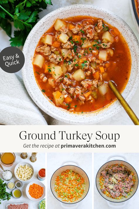 Ground Turkey And Potato Soup, Ground Turkey Noodle Soup, Ground Turkey Soup Recipes, Ground Chicken Soup, Soup Swap, Turkey Vegetable Soup, Soup With Vegetables, Ground Turkey Soup, Turkey Noodle Soup