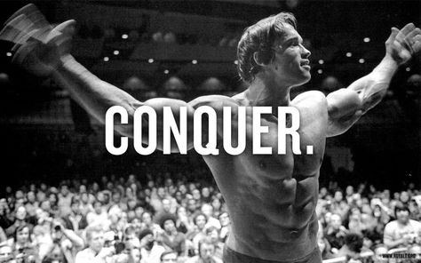 Great results and progress are obviously the best motivators there are, but when the going gets tough, you may look for some help from the outside. Arnold Schwarzenegger Conquer, Arnold Gym, Arnold Schwarzenegger Muscle, Arnold Schwarzenegger Quotes, Arnold Schwarzenegger Bodybuilding, Schwarzenegger Bodybuilding, Gym Poster, Workout Posters, Body Building Men