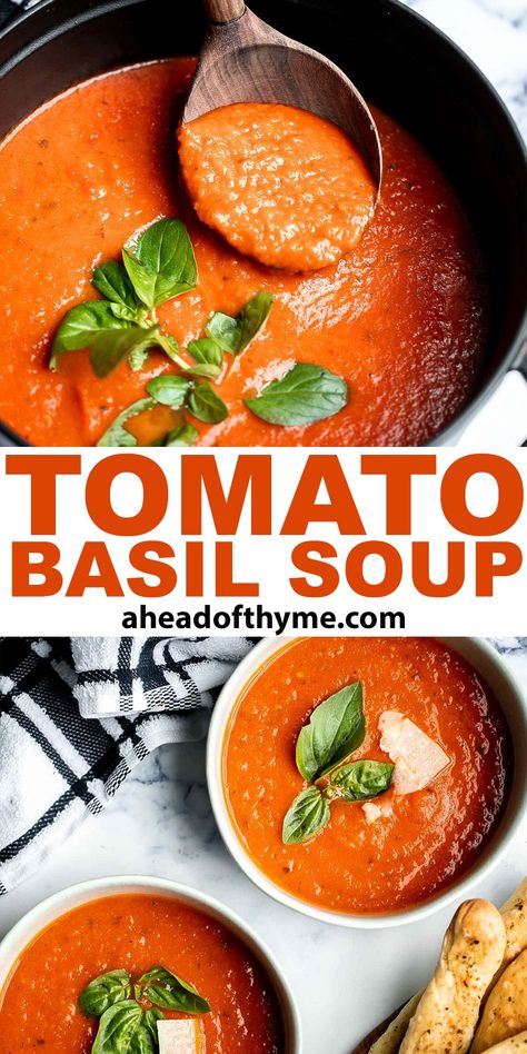 Tomato Basil Soup No Cream, Kneaders Tomato Basil Soup, Quick Tomato Basil Soup, Crock Pot Tomato Basil Soup, Keto Tomato Basil Soup, Roasted Tomato Basil Soup Recipe, Tomato Basil Soup With Canned Tomatoes, Tomato Basil Soup Crockpot, Tomato Basil Bisque Soup