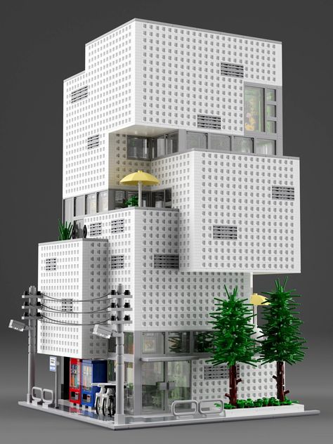 Lego Architecture Ideas, Lego Building Ideas, Lego Architecture Building, Arsitektur Kolonial, Lego Buildings, Lego Sculptures, Town Building, Brick Loft, Lego Modular