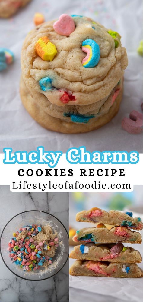 These fun Lucky Charms cookies are full of nostalgia, vanilla flavors, and are jam-packed with those mini marshmallows we all love! Made with chewy sugar cookies and Lucky Charms marshmallows, these cookies will take you back to your childhood and satisfy your cookie sweet tooth instantly. Lucky Charms Sugar Cookies, Lucky Charms Marshmallows Only, Lucky Charms Cookies, Mini Sugar Cookies, Pillsbury Sugar Cookie Dough, Chunky Cookies, Colourful House, Pillsbury Sugar Cookies, Crumble Cookies