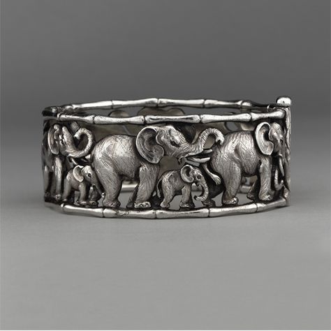 "THERE is nothing a mother elephant will not do for her infant, but even she cannot protect it from bullets..."—Fiona Maisels and Samantha Strindberg, scientists with Wildlife Conservation Society | Elephant Bracelet by Gustav Manz  (Photo: Joe Gold)  #SayNoToIvory Mother Elephant, Race Against Time, Elephant Jewelry, Metalwork Jewelry, Elephant Bracelet, Silver Elephants, Elephant Love, Animal Rings, African Elephant