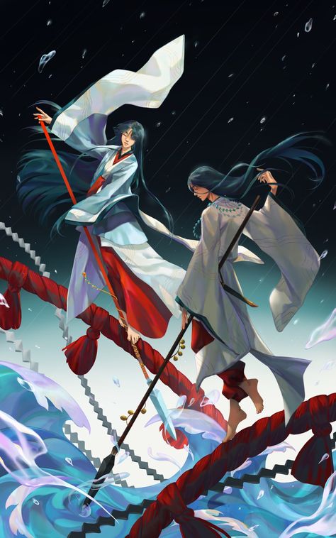 ArtStation - Izanagi and Izanami Izanagi And Izanami, Sibling Art, Creation Myth, Japanese Mythology, Japan Aesthetic, Dragon Ball Art, Freelance Illustrator, Gods And Goddesses, Fantasy Character Design