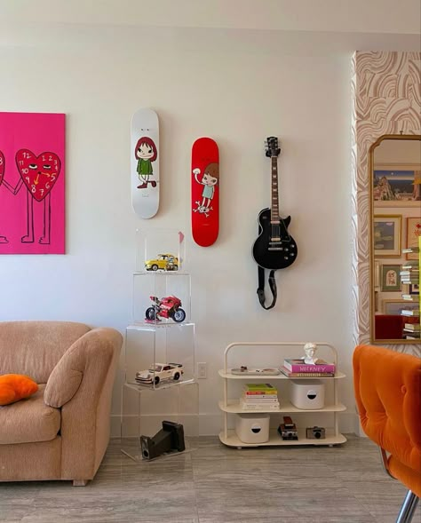 Electric Guitar On Wall, Chibi House, Guitar On Wall, Hypebeast Room, Room Vibes, Future Apartment Decor, Apartment Decor Inspiration, Future Apartment, Humble Abode