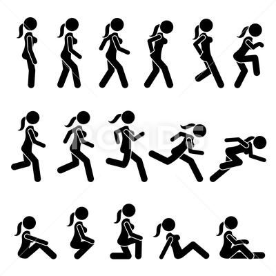 Basic Woman Walk and Run Actions and Movements. Stock Illustration #AD ,#Walk#Run#Basic#Woman Side View Drawing, Movement Drawing, Body Gestures, Tree Drawings Pencil, Stick Figure Drawing, Stick Figure, Figure Poses, Female Human, Female Girl