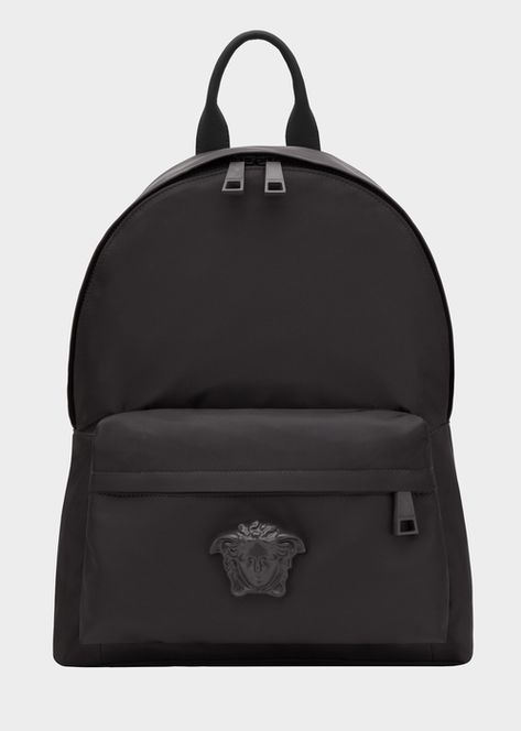 Medusa Head Nylon Backpack - Black Bags & Backpacks Versace Backpack, Backpacking Outfits, One Shoulder Backpack, Fashionable Bags, Studded Backpack, Luxury Clothes Men, Versace Logo, Everyday Backpack, Swag Bag