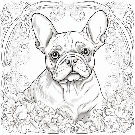 coloring pages for adults, french bulldog, in the style of Simple drawing, Hatching lines, Medium Detail, Abstract swirls background, Black and white, No Shading Drawing Of French Bulldog, French Bulldog Coloring Pages, Cheryl Cochran, Drawing Hatching, Swirls Background, Lion Cub Tattoo, French Bulldog Drawing, Bulldog Drawing, Dog Line Drawing