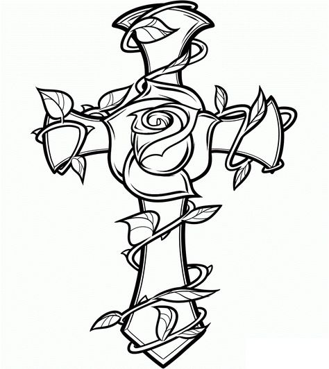 Cross Coloring Page, Tato Salib, Cross Drawing, Wood Burning Patterns Stencil, Vika Papper, Tattoo Coloring Book, Wood Burning Stencils, Rose Coloring Pages, Tapeta Harry Potter