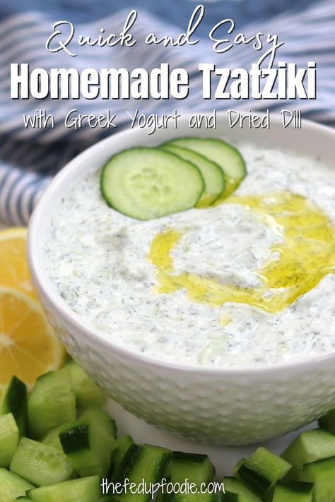 Easy Tzatziki Sauce recipe is delicious with all kinds of Greek dishes or as an appetizer with pita chips. Made with Greek yogurt, dried dill, English cucumber and lemon. #TzatzikiSauce #TzatzikiSauceRecipe #TzatzikiSauceWithDriedDill #TzatzikiSauceWithGreekYogurt #HomemadeTzatzikiSauce Tziki Sauce Recipe Greek Yogurt Easy, Taziki Sauce Recipe, Tziki Sauce, Diet Sauce, Tzatziki Sauce Recipe Greek Yogurt, Tzatziki Dip Recipe, Tzatziki Sauce Recipe Easy, Easy Tzatziki Sauce, Easy Tzatziki