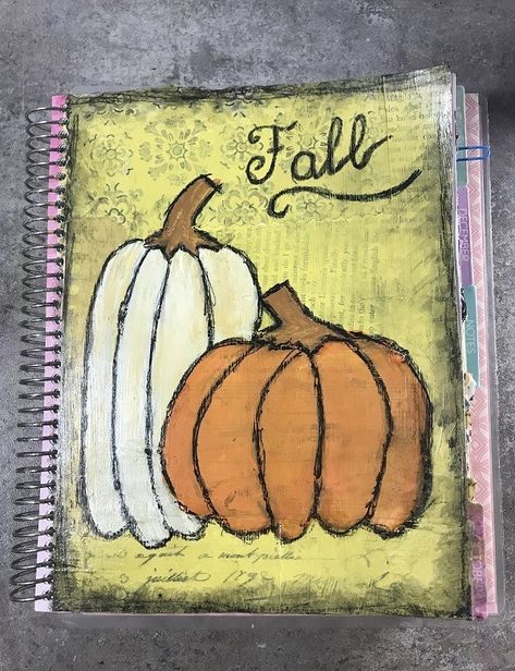 Happy Thanksgiving! Fall Pumpkins Mixed-Media Art Journal Page Americana Paint, Gel Medium, Pumpkin Art, India Ink, Journal Page, Mixed Media Art Journaling, Art Table, Letter Paper, Art Journal Pages