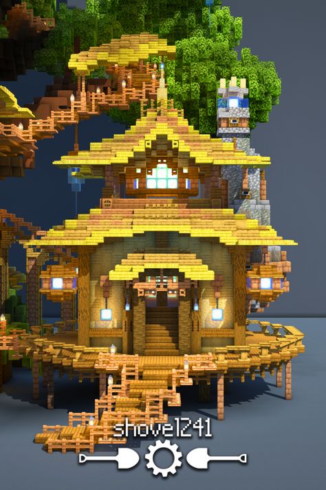 A really fun Minecraft treehouse build I did with my friend Graysun a couple of months ago! You can download this on my Patreon, just follow the link! Minecraft Bamboo Treehouse, Jungle Wood Builds Minecraft, Jungle Mansion Minecraft, Jungle Build Minecraft, Bamboo Minecraft Builds, Minecraft Custom Jungle Tree, Minecraft Large Builds, Jungle Houses Minecraft, Warped Wood House Minecraft