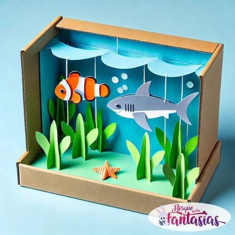 Ocean Diorama, Aquarium Craft, Half Birthday, Leaf Crafts, Paper Flowers Craft, Fun Easy Crafts, Pop Up Book, Paper Cut, Cute Couples Goals