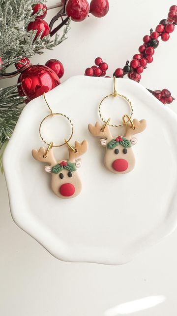 Reindeer Clay Earrings, Reindeer Clay, Diy Earrings Polymer Clay, Shrinky Dink, Handmade Clay Jewelry, Wild Honey, Earrings Polymer, Clay Jewellery, October 19