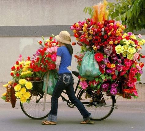 Flowers in a bike, Vietnam Flowers For Sale, Florist Shop, Healthy Garden, We Are The World, Jolie Photo, Flower Market, Flower Delivery, Love Flowers, My Flower