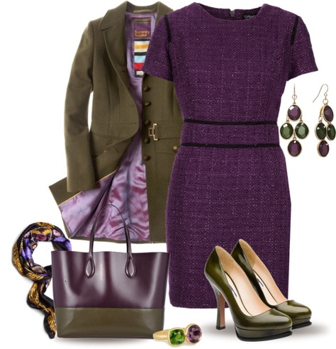 "Purple & Olive Green" by yasminasdream on Polyvore Olive And Purple Outfit, Colored Wardrobe, Green And Purple Outfit, Olive Pants Outfit, Olive Green Outfit, Billie Eilish Outfits, Village Ideas, Strictly Business, Green Chinos