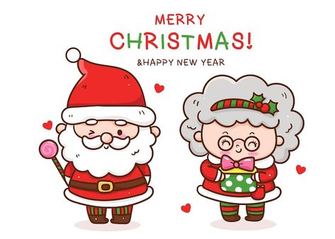 Vector cute santa and mrs claus and chri... | Premium Vector #Freepik #vector #winter-holiday #winter-festival #christmas-santa #happy-new-year Simple Santa Drawing, Santa Claus Drawing, Xmas Drawing, Santa And Mrs Claus, Ideas Navidad, Kawaii Christmas, Cute Santa, Kawaii Cartoon, Mrs Claus