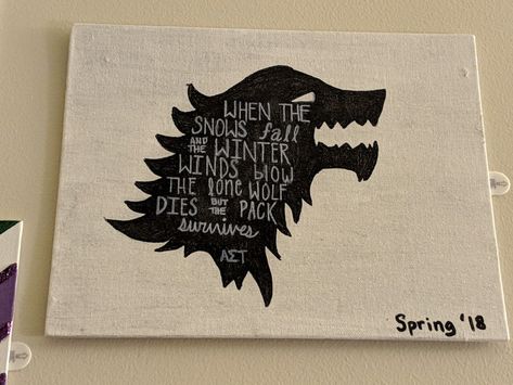 ast sorority canvas craft game of thrones house stark Game Of Thrones House Stark, Greek Crafts, Alpha Sigma Tau, Sorority Canvas, Alpha Sigma, House Stark, Game Of Thrones Houses, Lone Wolf, Canvas Crafts