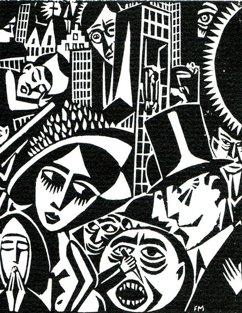 Frans Masereel: Faces. woodcut Franz Masereel, Frans Masereel, German Expressionism, White Drawing, Printmaking Art, Woodcuts Prints, Expressionist Art, Relief Print, Wood Engraving