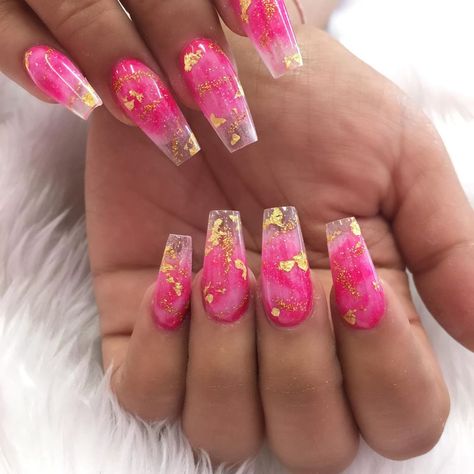 Pili's Nail Salon on Instagram: “💖 using @glitterbels Neon Fuschia Shimmer and Petal Candy 💖 . . . . #glitternails #notpolish #coffinnails #pinknails #nailart” Fuschia And Gold Nails, Fuschia Nails Design, Hot Pink And Gold Nails, Fuschia Nails, Pink Gold Nails, Pink Stiletto Nails, Bright Summer Acrylic Nails, Barbie Tingz, Baby Proof