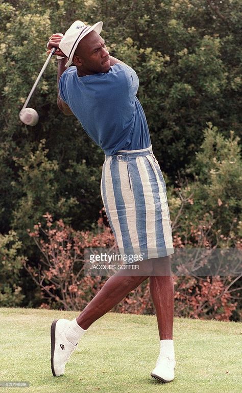 American basketball legend Michael Jordan plays golf 22 July 1992 at Monte Carlo Golf Club in Monaco a few days before Barcelona Olympics games. Michael Jordan Golf, Jordan Golf, Michael Jordan Photos, Nike Tracksuit, Vintage Golf, Basketball Legends, Golf Fashion, Play Golf, Mens Golf