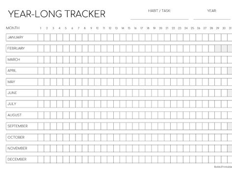 Year-Long Tracker - Google Drive Bullet Journal Format, Productivity Tracker, Printables Planner, Printable Habit Tracker, Year In Pixels, Happy Planner Printables, Goals Bullet Journal, Habit Tracker Bullet Journal, Habit Tracker Printable